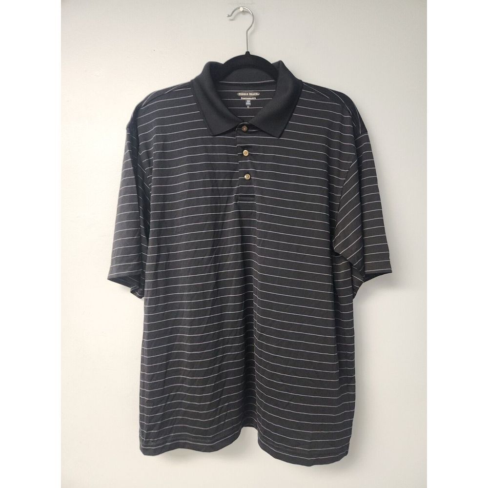 Pebble Beach Golf Performance‎ L Black Gray Stripe Polo Lightweight EUC